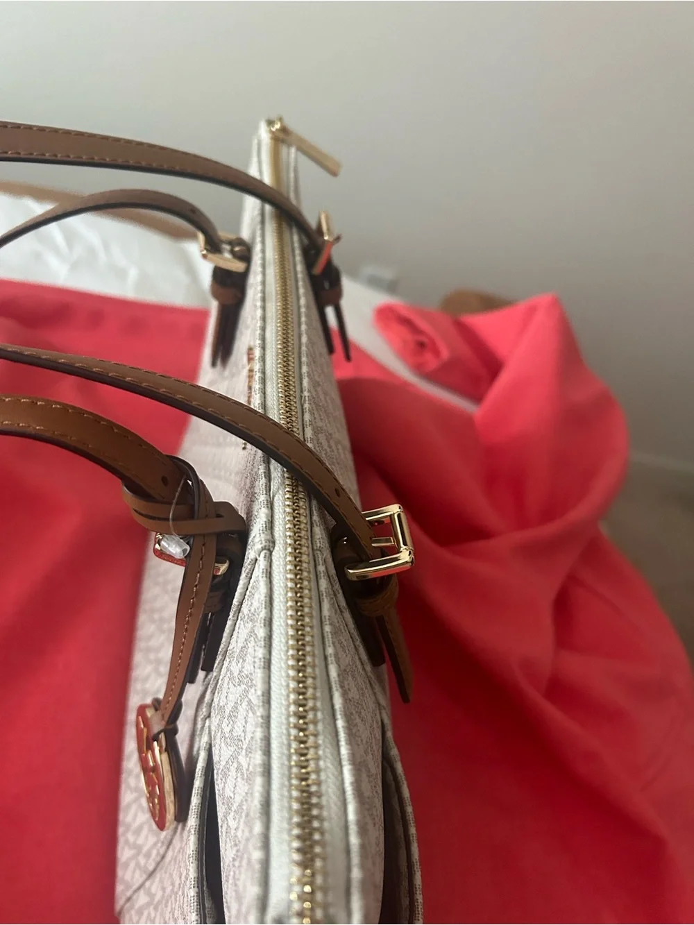 Michael Kors Signature Logo Tote in Beige with Brown Trim (New without tag) - Picture 4 of 5
